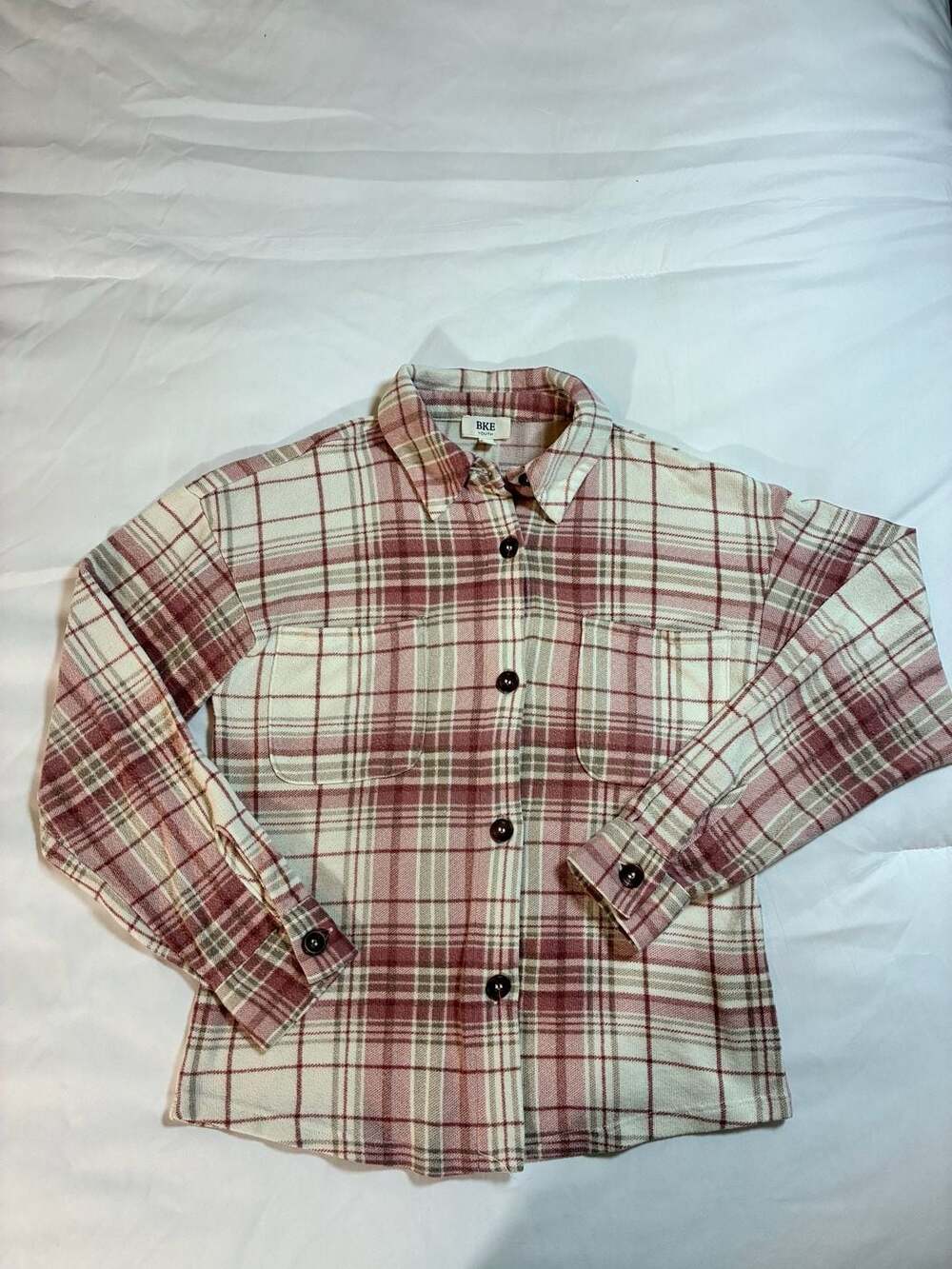 BKE Youth Pink Plaid Button Down Long Sleeve Shirt Medium